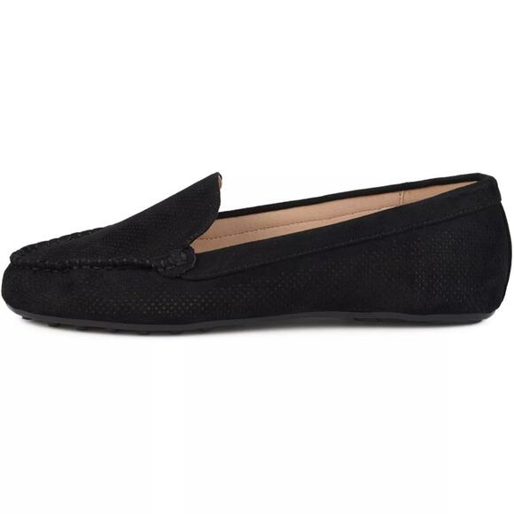 Journee Collection Women Halsey Slip On Moc Toe Loafers US 7.5M Black Faux Suede - Picture 2 of 5